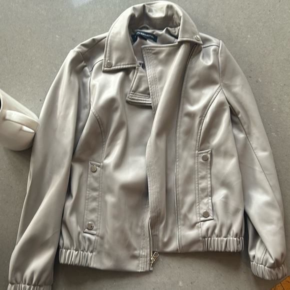 French Connection light Grey leather jacket S - Picture 1 of 8